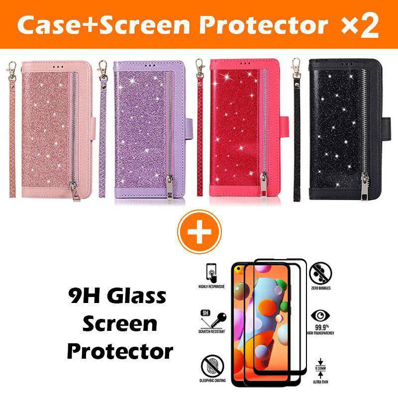 Bling Wallet Case with Wrist Strap for Samsung A12 - Libiyi